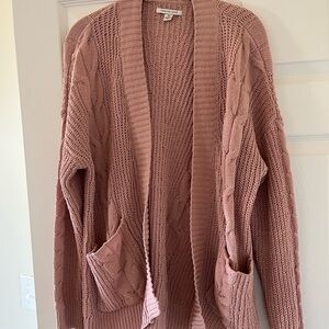 Women's Pink Cable Knit Cardigan Sweater